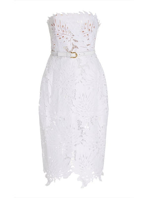 Lace Sleeveless White Midi Dress