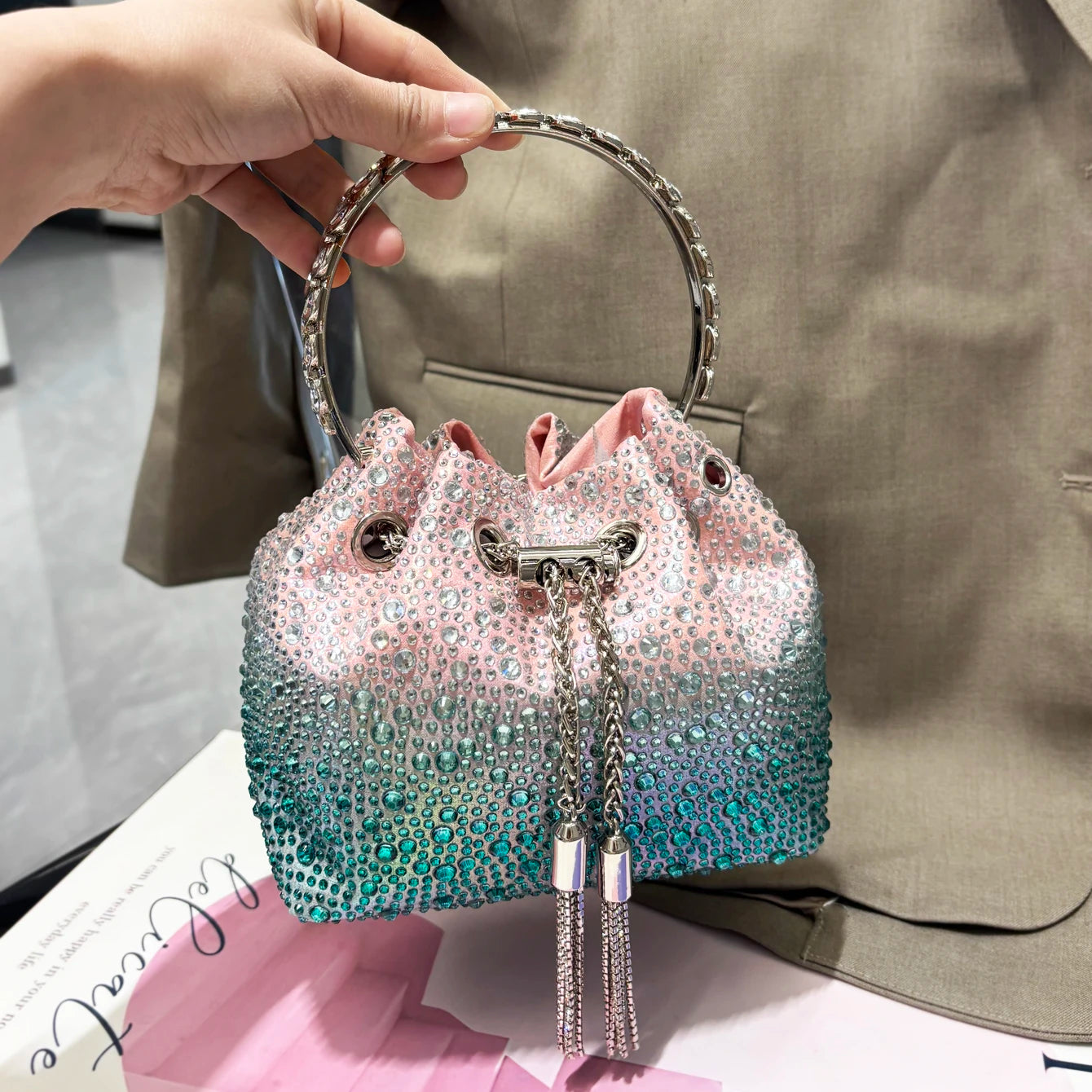Handle Rhinestones Evening clutch Bag