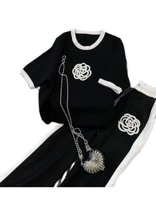 Two Piece Set Wide Leg Pants Print T Shirt Suits