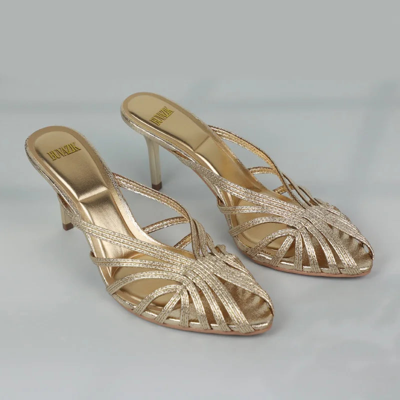New Gold Hollow Thin Strip Heels