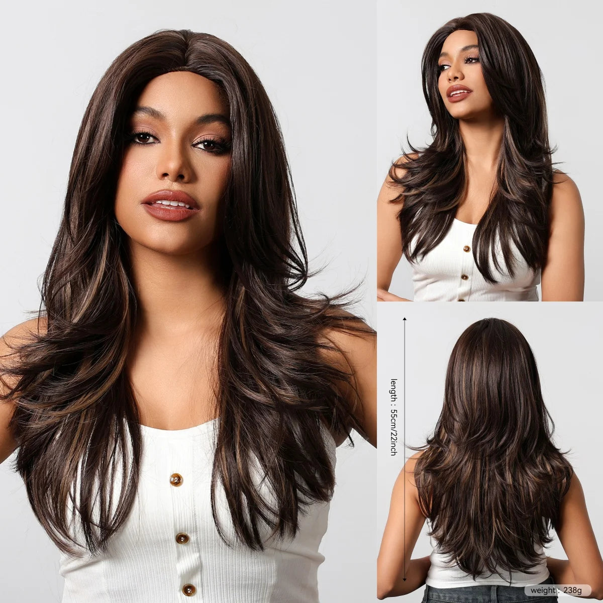 Long Curly Wavy Brown Wigs