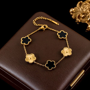 Double Sided Green Five Leaf Flower Charm Bracelets