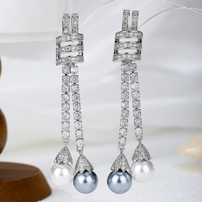 Elegant Twine Knot Design Temperament Dangle Earrings for Women Fashion Pearl Jewelry Luxury AAA Cubic Zirconia Wedding Earring