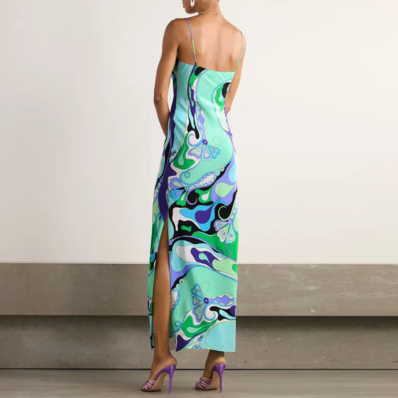Vintage Pattern Print Spaghetti Strap Dress