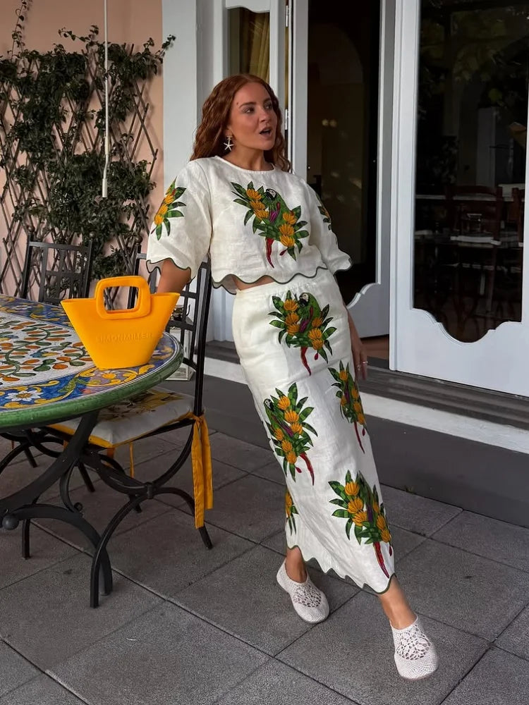 Sweet Printed Slim 2 Pcs Suits