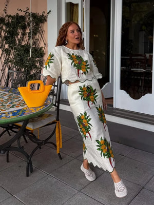 Sweet Printed Slim 2 Pcs Suits