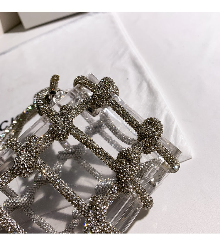 Crystal-Embellished Rope Acrylic Rhinestones Evening Luxury Clear Knot Bag