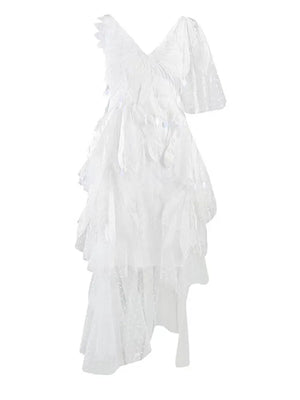 High-End White Mesh Embroidery Runway Dresses