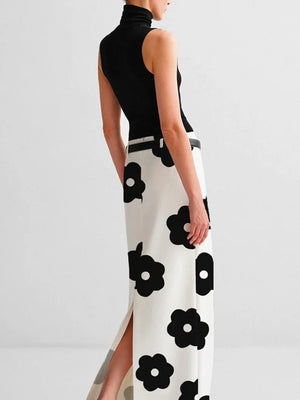 Spring Autumn Floral Printed Split-back Long Skirts Long Sleeves Jackets
