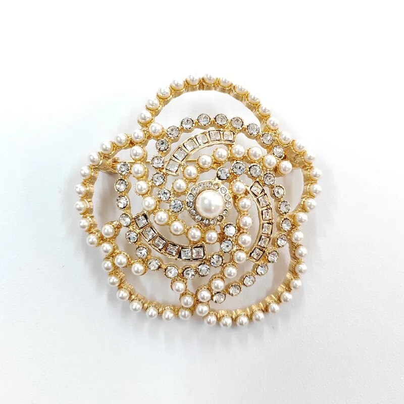 Pearl Camellia Flower Crystal  Brooch