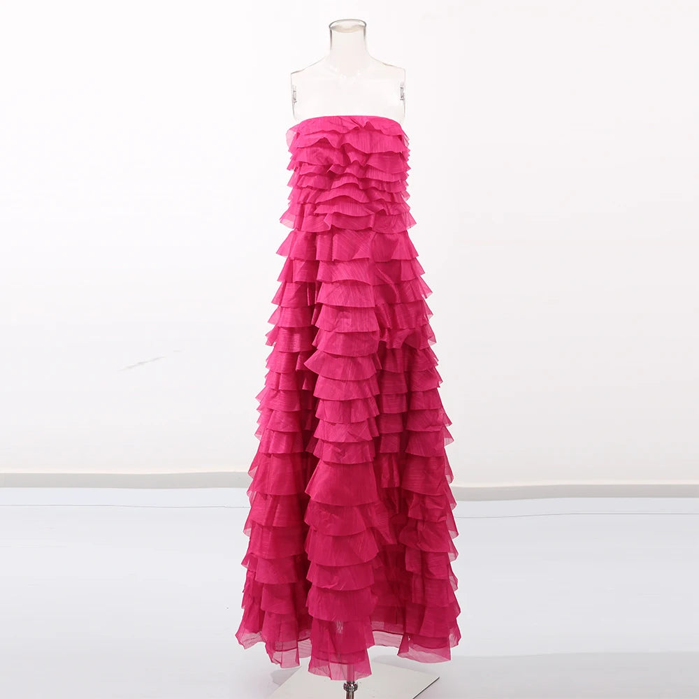 Patchwork Ruffles Fold Midi Dress