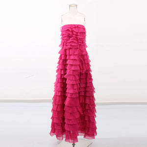 Patchwork Ruffles Fold Midi Dress