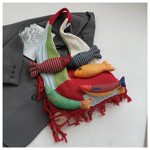 Summer Cotton Crochet Fish Large Capacity Hollow Out Weave Bag