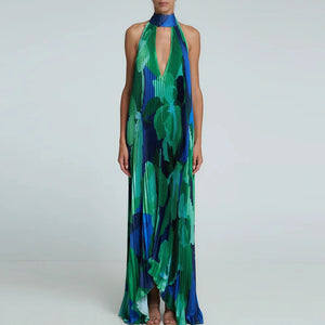 Pleat Draped Irregular Long Dress
