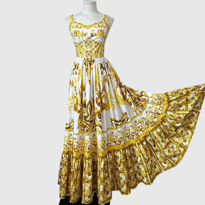 Spaghetti Strap Backless Print Temperament A-Line Pleated Dresses