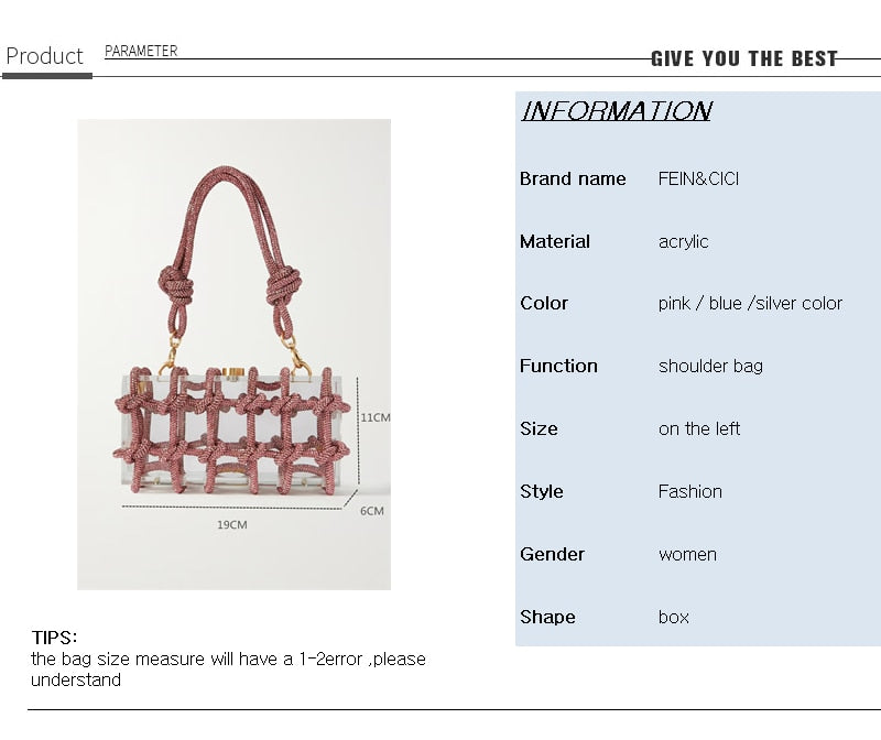 Crystal-Embellished Rope Acrylic Rhinestones Evening Luxury Clear Knot Bag