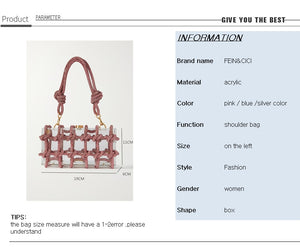 Crystal-Embellished Rope Acrylic Rhinestones Evening Luxury Clear Knot Bag