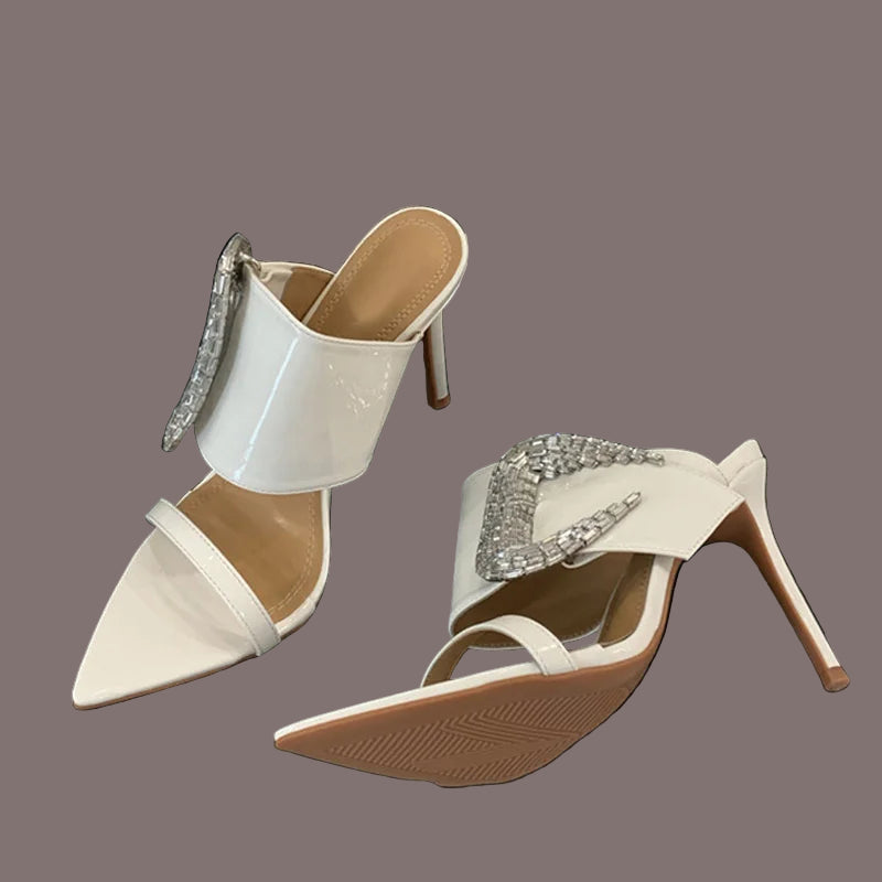 Elegant Pointed Toe Patent Leather Mules