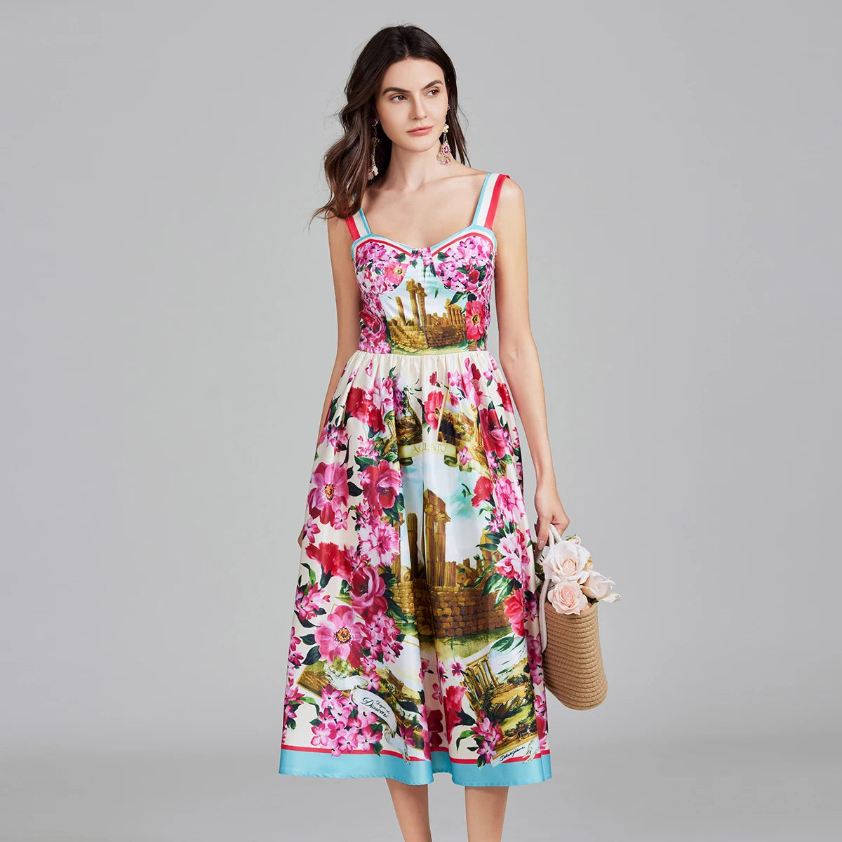 Runway Floral Print Sleeveless Dress