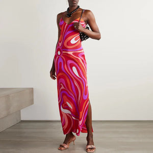 Vintage Pattern Print Spaghetti Strap Dress