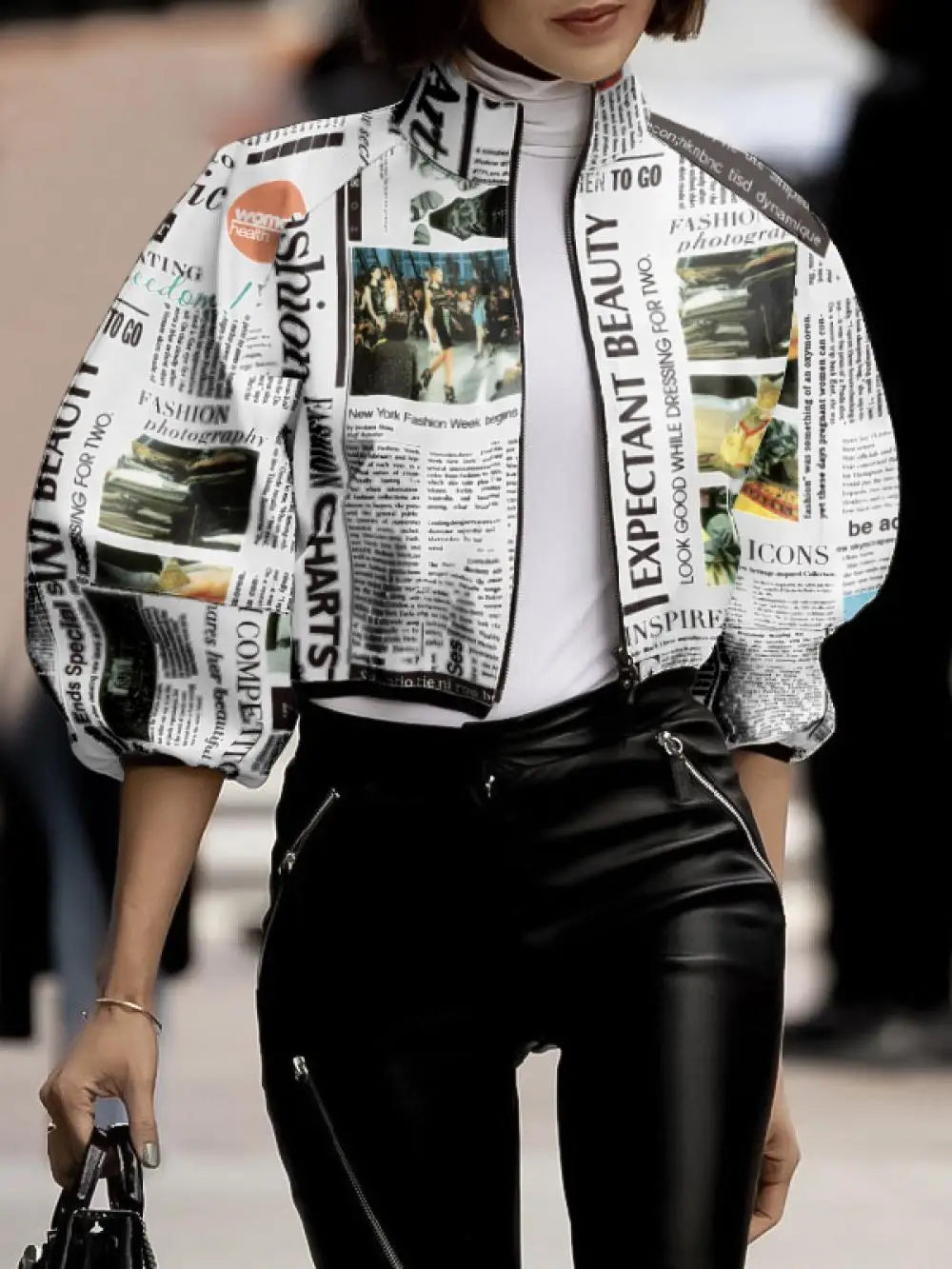 Loose Puff Sleeves Letter Print Jackets