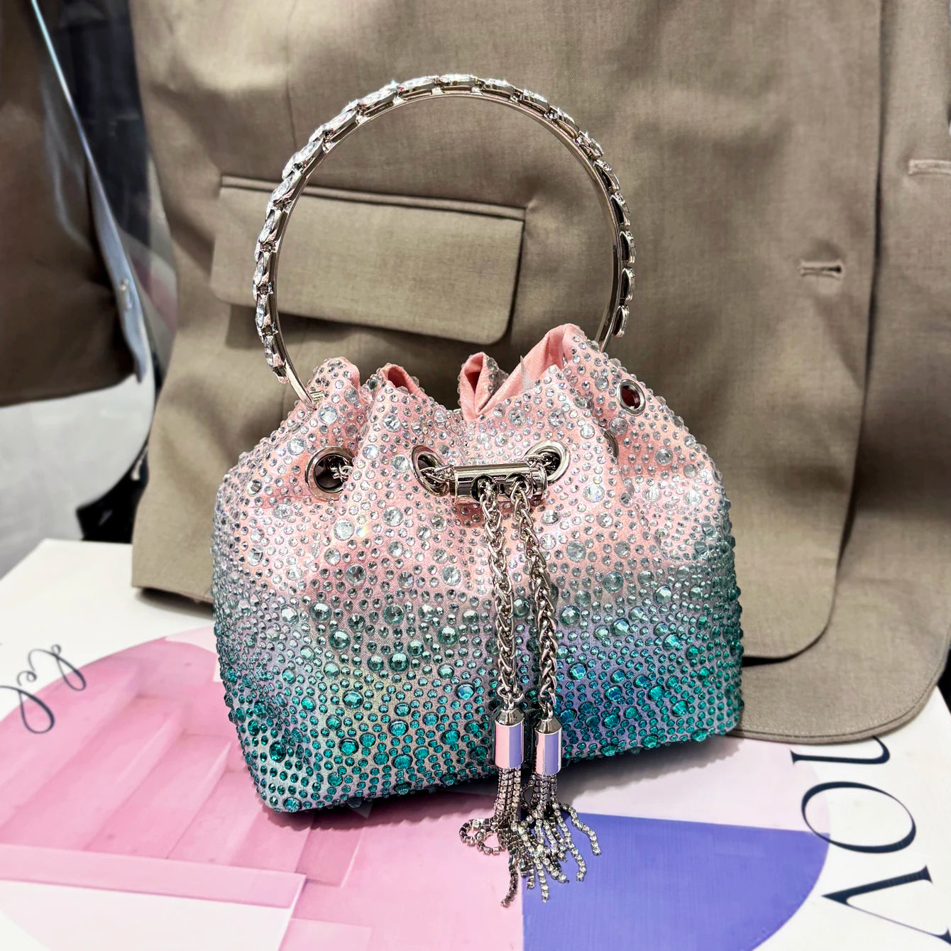 Handle Rhinestones Evening clutch Bag