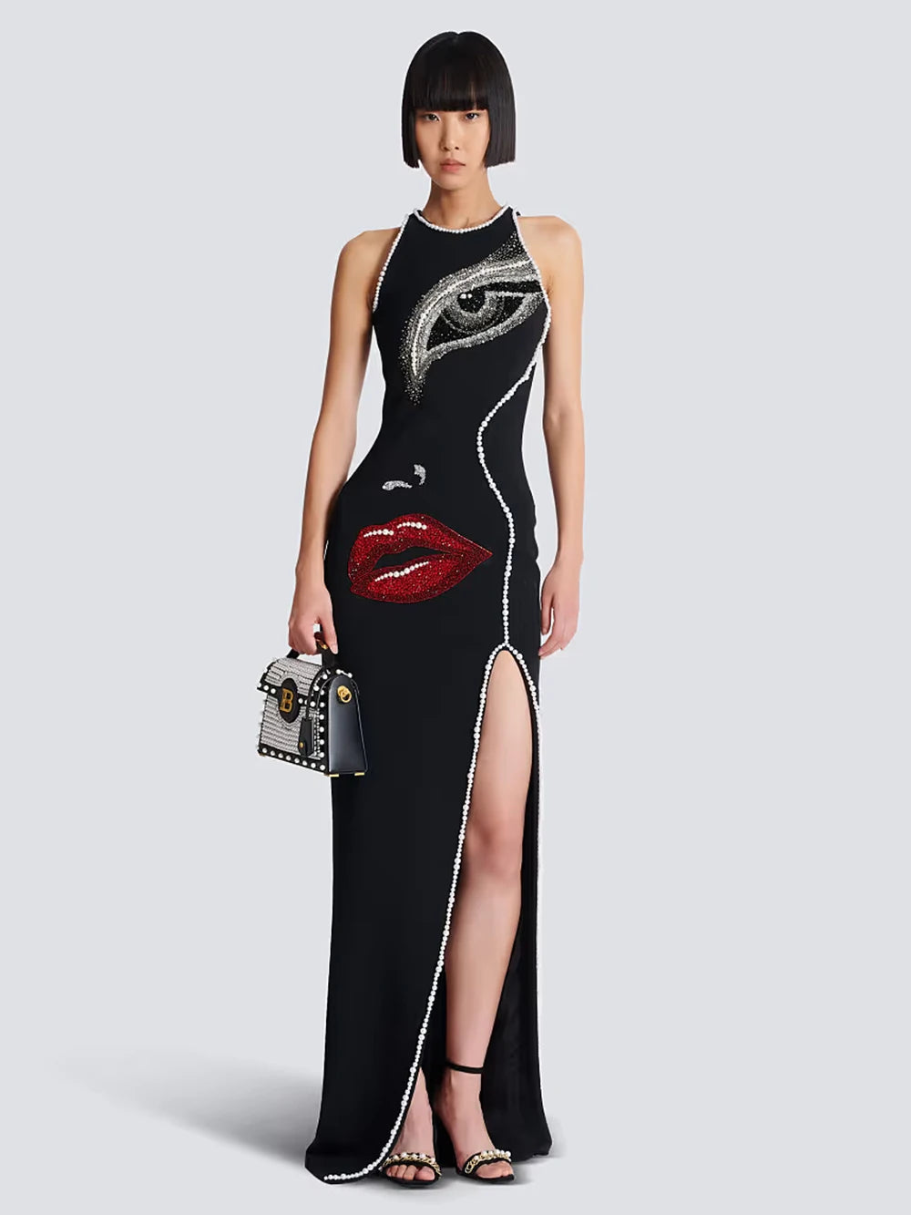 Diamond Pearl Bandage Bodycon Elegant Beading Maxi Dresses