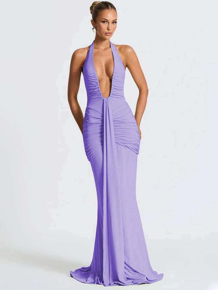 Draped Ruched Sexy Maxi Dress