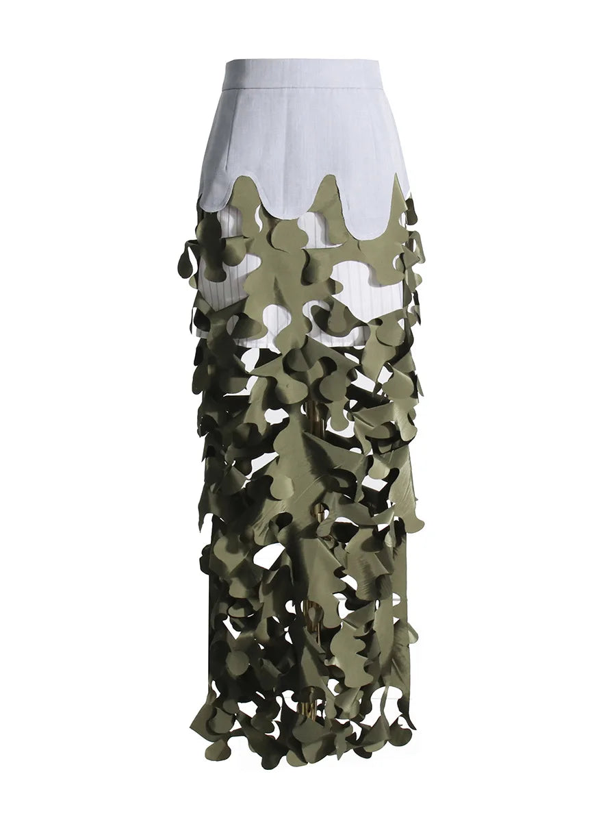Military Green Hollow Out Camouflage Design Skirt
