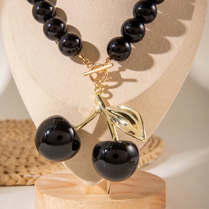 Shiny Acrylic Black Cherry Charms Pendant Necklaces Jewelry