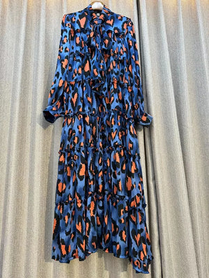Retro Lantern Sleeve Bow Stand Collar Dress