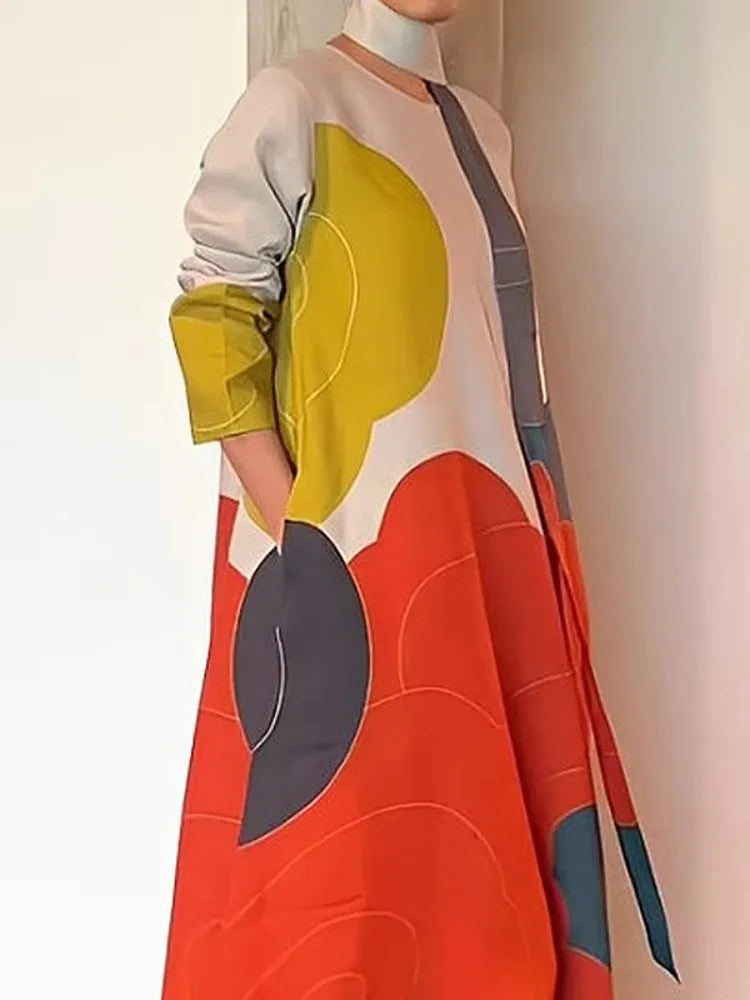 Maxi Dresses Fashion Contrast Color Printed Dress