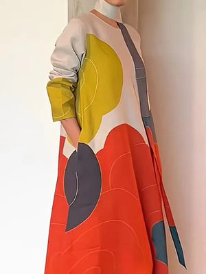 Maxi Dresses Fashion Contrast Color Printed Dress