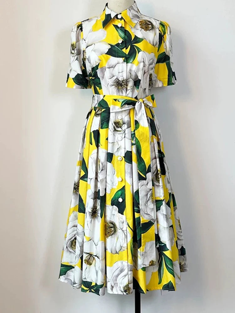 Elegant Belt Print Dress