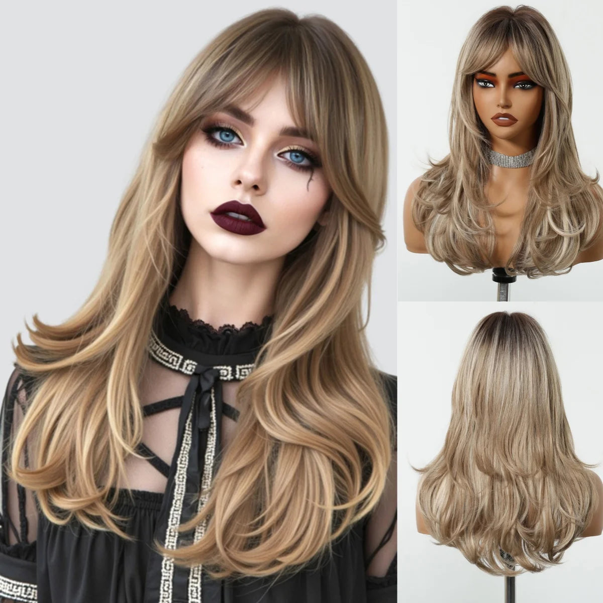 Long Curly Wavy Brown Wigs