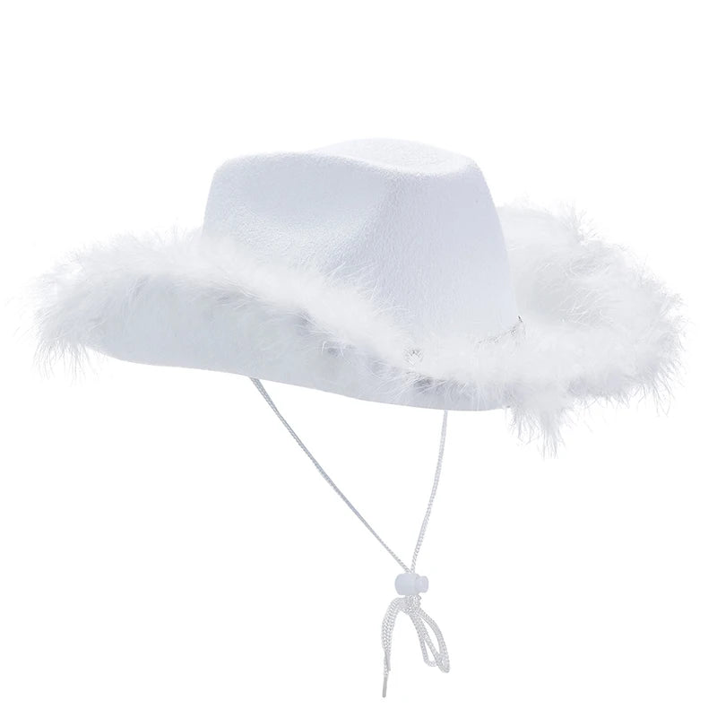 Western Style Cowboy Hat with Feather Accents