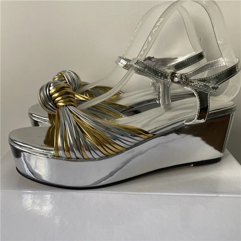 Colorful Narrow Band Bowknot Platform Sandals