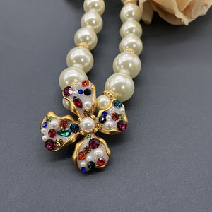 Rhinestone Crystal Multi-row Pearl Short Choker Necklace