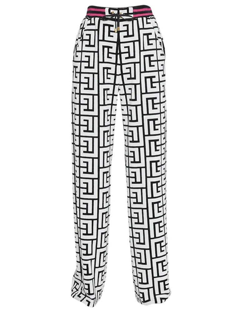 Designer Trousers Monogram Printed Velvet Straight Pants
