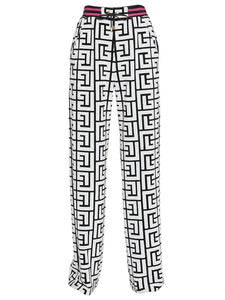 Designer Trousers Monogram Printed Velvet Straight Pants