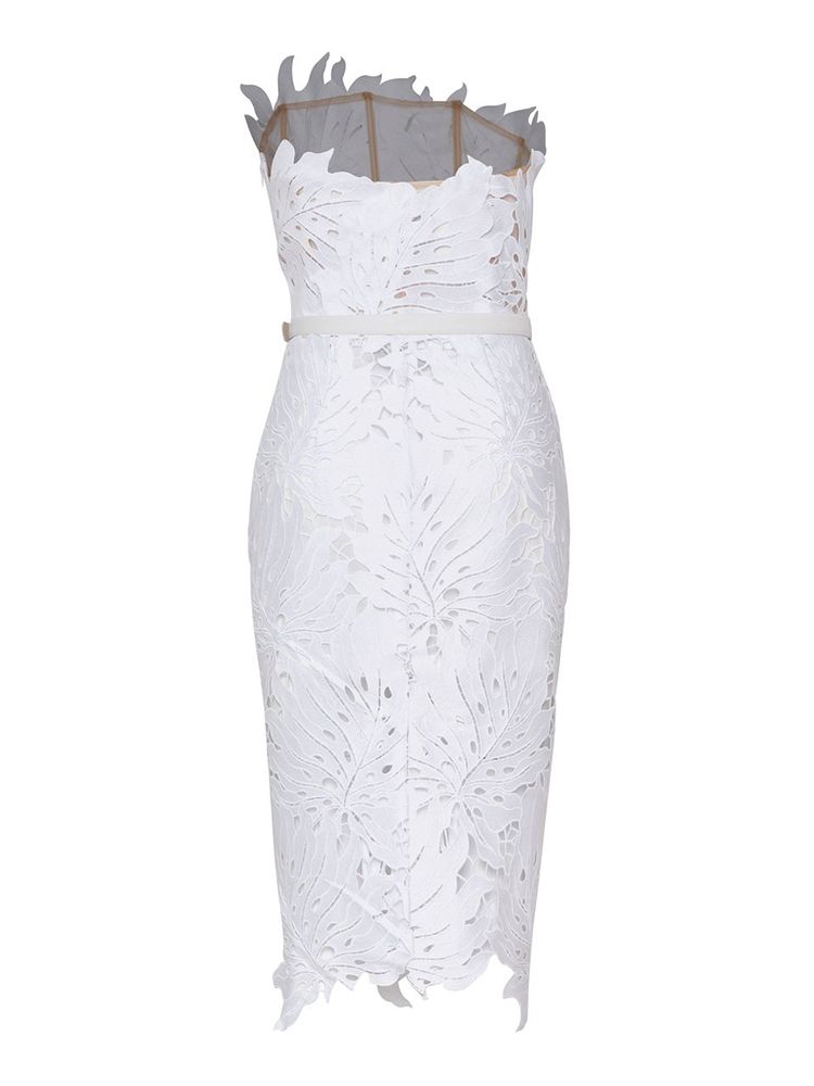 Lace Sleeveless White Midi Dress