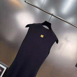Solid Spliced Hollow Out Long Knitting Dress