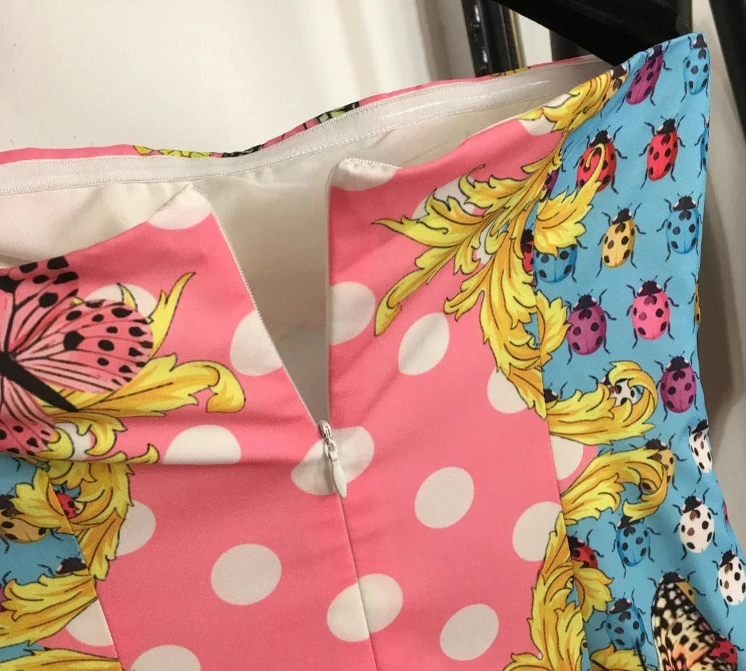 Butterfly Polka Dot Print Folds Dress
