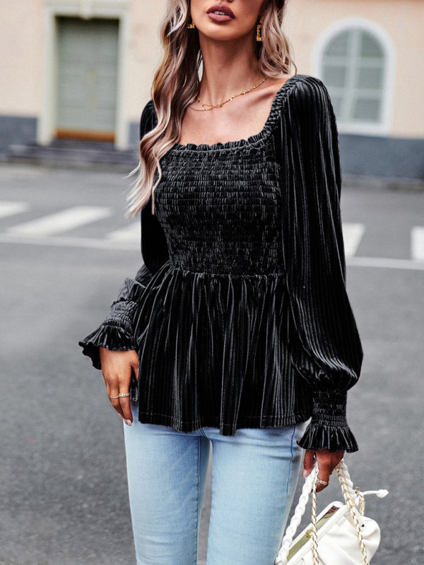 New temperament commuter long-sleeved velvet shirt top  😍 Ship from USA👍