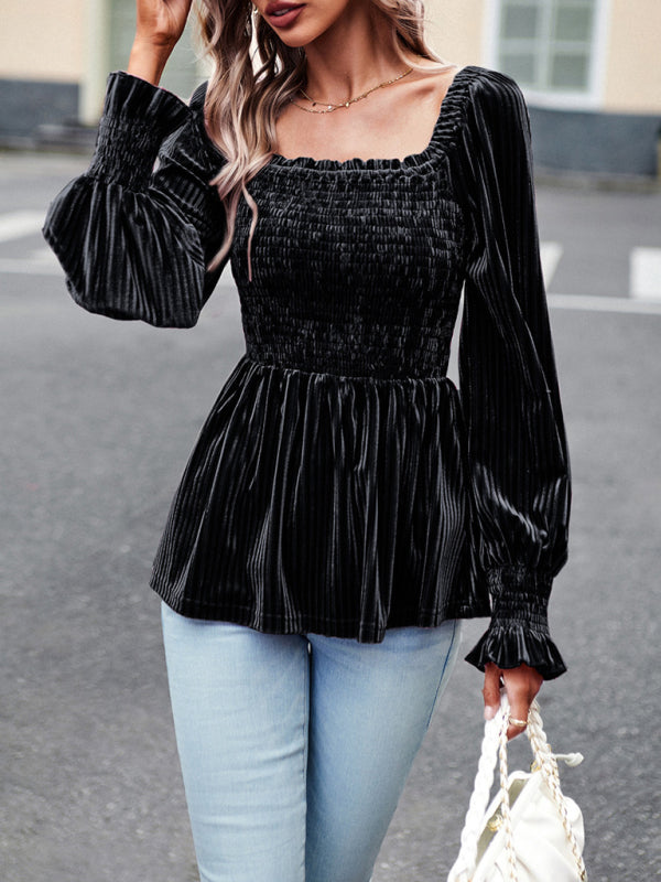 New temperament commuter long-sleeved velvet shirt top  😍 Ship from USA👍