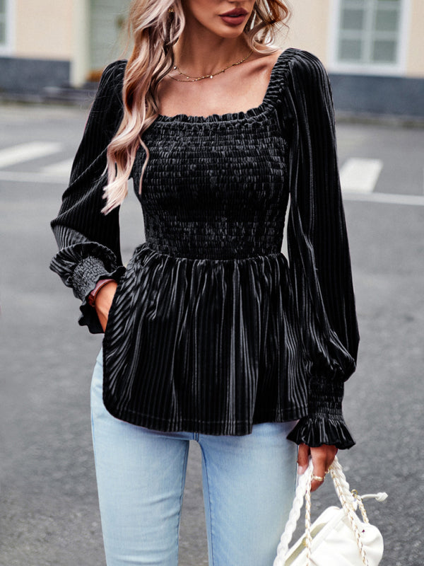 New temperament commuter long-sleeved velvet shirt top  😍 Ship from USA👍