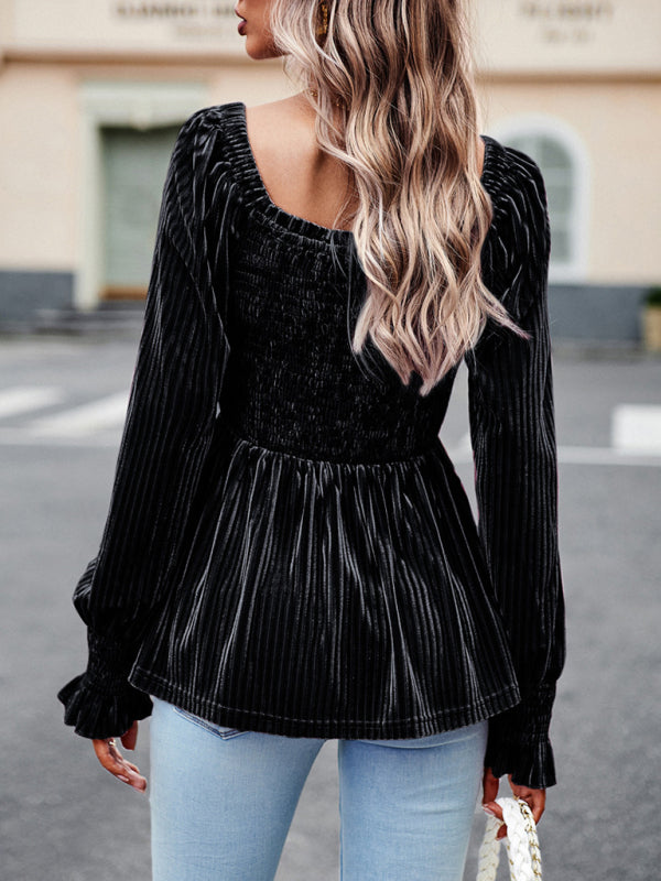 New temperament commuter long-sleeved velvet shirt top  😍 Ship from USA👍