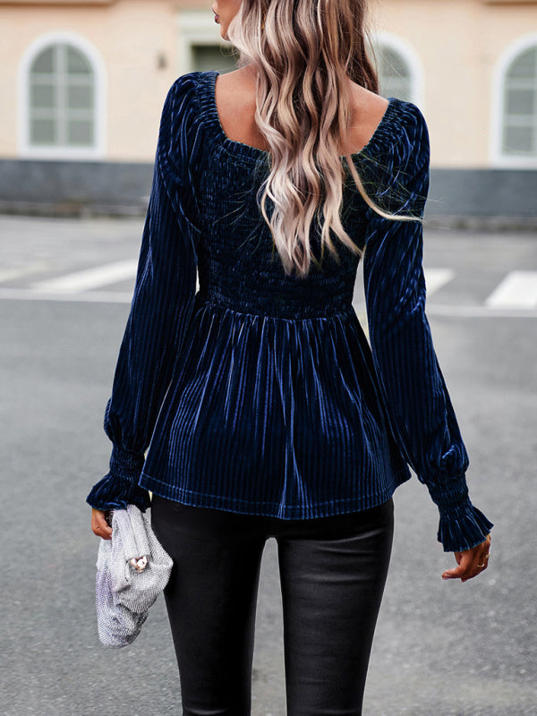 New temperament commuter long-sleeved velvet shirt top  😍 Ship from USA👍