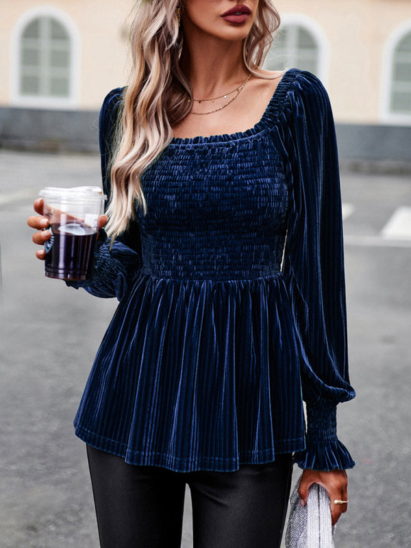 New temperament commuter long-sleeved velvet shirt top  😍 Ship from USA👍