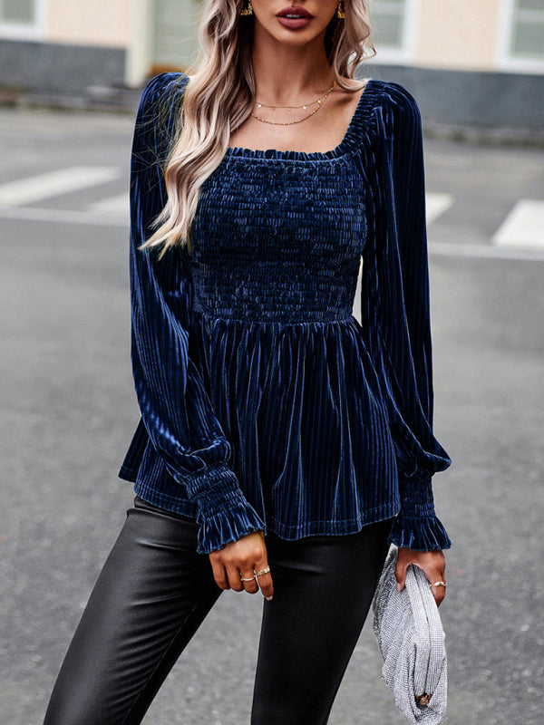 New temperament commuter long-sleeved velvet shirt top  😍 Ship from USA👍